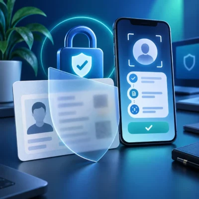 Minh họa xác minh danh tính Facebook và bảo vệ thông tin giấy tờ
