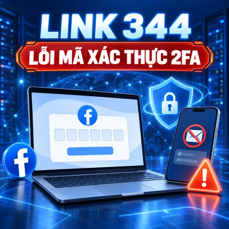 Link 344 Facebook và màn hình yêu cầu mã xác thực hai yếu tố